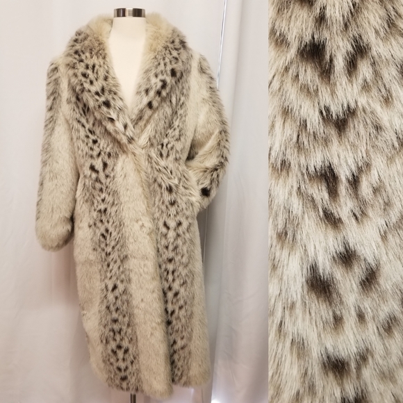 Vintage 80s Retro Monterey Fashions Faux Fur Snow Leopard Cruella Trench Coat 10 - Picture 2 of 11